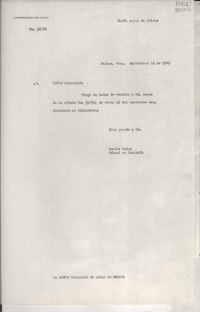 [Oficio] N° 3610, 1949 sept. 12, Jalapa, Ver., México [al] Señor Embajador de Chile en México