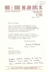 [Carta] 1957 may 8, [New York, Estados Unidos] [a] Doris Dana, New York, [Estados Unidos]