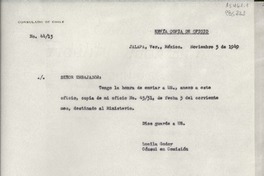 [Oficio] N° 421, 1949 sept. 19, Jalapa, Ver., México [al] Señor Cónsul General de Chile en México