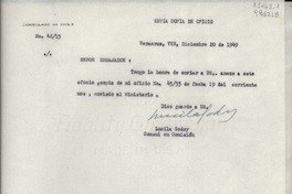 [Oficio] N° 4615, 1949 dic. 20, Veracruz, Ver., [México] [al] Señor Embajador de Chile en México