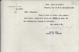 [Oficio] N° 4734, 1949 dic. 24, Veracruz, Ver., [México] [al] Señor Embajador de Chile en México