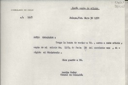[Oficio] N° 167, 1950 mayo 30, Jalapa, Ver., México [al] Señor Embajador de Chile en México