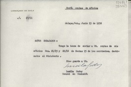 [Oficio] N° 2411, 1950 jun. 15, Jalapa, Ver., México [al] Exmo Señor Embajador de Chile en México, México D. F.