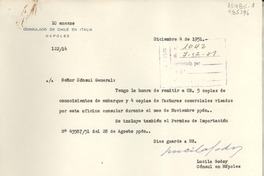 [Oficio] N° 12214, 1951 dic. 4, Nápoles, [Italia] [al] Señor Cónsul General de Chile en Génova, [Italia]