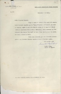 [Oficio] N° 124, 1951 dic. 4, Nápoles, [Italia] [al] Señor Tesorero General de la República de Chile