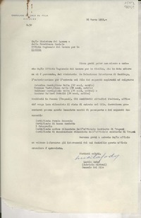 [Oficio] N° 30, 1952 mar. 26, Nápoles, [Italia] [al] Ministro del Lavoro o della Previdenza Sociale, Ufficio Regionale del Lavoro per la Sicilia, [Italia]