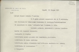 [Oficio] N° 55, 1952 giugno 10, Napoli, [Italia] [al] Egregio signor Antonio D'Ausilio, [Italia]