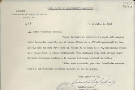 [Oficio] N° 78, 1952 jul. 1, Nápoles, Italia [al] Señor Tesorero General de la República de Chile