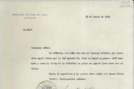 [Oficio] N° 100, 1952 jul. 18, Nápoles, Italia [al] Señor Juan Marinello, Habana, Cuba
