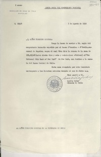 [Oficio] N° 119, 1952 ago. 1, Nápoles, Italia [al] Señor Tesorero General de la República de Chile