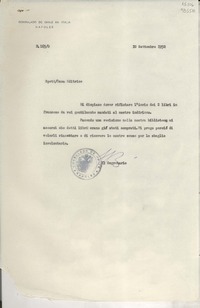 [Oficio] N° 163G, 1952 sett. 10, Nápoles, Italia [a la] Spett/Casa Editrice