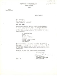 [Carta] 1967 apr. 4, Kearney, Nebraska, [Estados Unidos] [a] Doris Dana, Pound Ridge, New York, [Estados Unidos]
