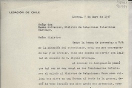 [Oficio] 1937 mayo 7, Lisboa, [Portugal] [al] Señor don Ramón Gutiérrez, Ministro de Relaciones Exteriores, Santiago, [Chile]
