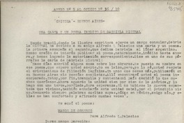 Una carta y un poema inédito de Gabriela Mistral