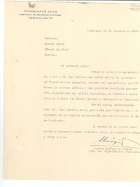 [Carta] 1936 oct. 30, Santiago, Chile [a la] Señorita Lucila Godoy, Cónsul de Chile, Oporto, [Portugal]