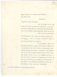 [Carta] [a] Señor Ministro de Instrucción Pública Don José Maza