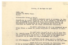 [Carta] 1937 mayo 25, Lisboa, [Portugal] [al] Señor don Dofreal da Costa Braga, Porto, [Portugal]