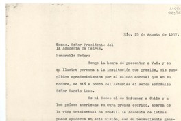 [Carta] 1937 ago. 25, Río, [Brasil] [al] Excmo. Señor Presidente de la Academia de Letras