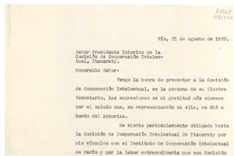 [Carta] 1937 ago. 25, Río, [Brasil] [al] Excmo. Señor Presidente del Pen Club de Río de Janeiro, [Brasil]