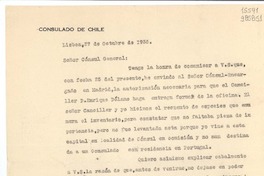 [Carta] 1935 oct. 27, Lisboa, [Portugal] [a] Señor Cónsul General de Chile en España