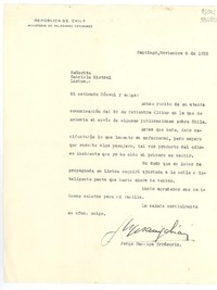 [Carta] 1935 nov. 6, Santiago, [Chile] [a] Señorita Gabriela Mistral, Lisboa