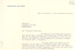 [Carta] 1943 nov. 27, Rio de Janeiro, [Brasil] [a la] Señorita Gabriela Mistral, Petrópolis, [Brasil]