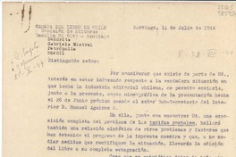 [Carta] 1944 jul. 1, Santiago, [Chile] [a la] Señorita Gabriela Mistral, Petrópolis, Brasil