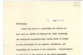 [Carta] 1946 May 15, [Estados Unidos] [a] His Excellency Señor Don Marcial Mora, Ambassador of Chile