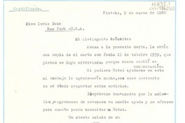 [Carta] 1960 mar. 9, Pistoia, [Italia] [a] Doris Dana, New York, U.S.A.