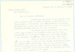 [Carta] 1959 oct. 21, Pistoia, [Italia] [a] Doris Dana, New York, U.S.A.