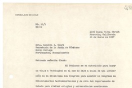 [Carta] N° 111, GM/cs, 1947 mar. 25, 1305 Buena Vista Street, Monrovia, California, [EE.UU.] [a la] Srta. Annetta I. Clark, Secretaria de la Junta de Síndicos Smith College, Northampton, Massachusetts, [EE.UU.]