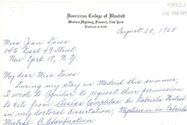 [Carta] 1965 aug. 28, Blauvelt, [New York, Estados Unidos] [a] miss Joan Daves