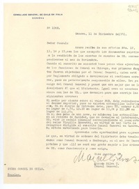 [Oficio] N° 1068, 1951 dic. 11, Consulado General de Chile, Génova, Italia [al] Señor Cónsul de Chile, Nápoles, [Italia]