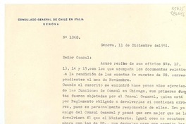 [Oficio] N° 1068, 1951 dic. 11, Consulado General de Chile, Génova, Italia [al] Señor Cónsul de Chile, Nápoles, [Italia]