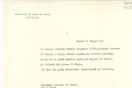 [Carta] 1952 giugno 11, Napoli, [Italia] [a] Consolato Generale di Francia, Via F. Crispi, Napoli