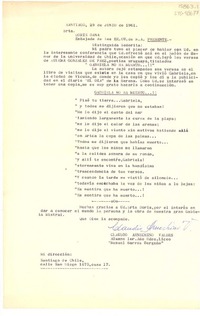 [Carta] 1961 jun. 29, Santiago, Chile [a] Doris Dana, Embajada de los E.E.U.U. de N.A. [Santiago, Chile]