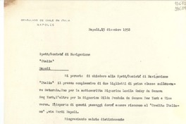 [Carta] 1952 dic. 15, Napoli, [Italia] [a] Spett Societá di Navigazione Italia, Napoli