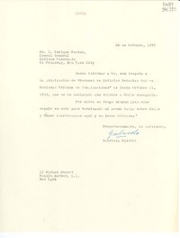 [Carta] 1955 oct. 26, New York, [Estados Unidos] [a] Sr. Enrique Bustos, Cónsul General, Chilean Consulate, 61 Broadway, New York City