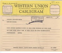 [Telegrama] 1954 Aug. 18, Spruce Street, Roslyn Harbor, L.I., [EE.UU.] [al] Ministro Educación, Moneda, [Chile]