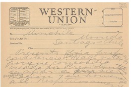 [Telegrama] [Estados Unidos] [a] Ministerio de Relaciones Exteriores, Santiago, Chile