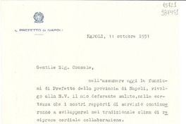 [Carta] 1951 ott. 11, Napoli, [Italia] [a] Signora Mistrol Gabriella, Console del Cile, Napoli