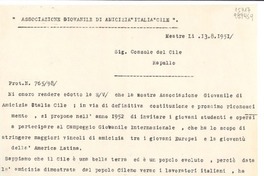 [Carta] 1951 ag. 13, Liceo Classico, Prov. Venezie, [Italia] [al] Sig. Console del Cile, Rapallo, [Italia]