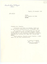 [Carta] 1951 nov. 20, Napoli, [Italia] [al] Illmo. Sig. Console del Cile, Napoli, [Italia]