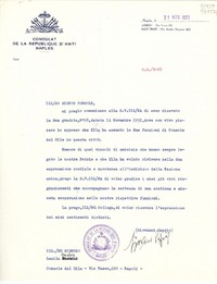 [Carta] 1951 nov. 21, Naples, [Italia] [al] Ill.Mo Signora Lucila Godoy, Console del Cile, Via Tasso, 220, Napoli, [Italia]