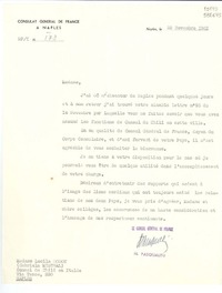 [Carta] 1951 nov. 28, Naples, [Italia] [a] Madame Lucila Godoy, Consul du Chili en Italie, Naples
