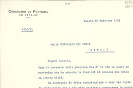 [Carta] 1951 nov. 30, Napoli, [Italia] [a] Eccma. Signora D. Lucila Godoy, Console del Chile a Napoli