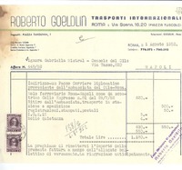 [Recibo] Affare N° 44852, 1952 ag. 1, Roma, [Italia] [a la] Signora Gabriella [i.e. Gabriela] Mistral, Console del Cile, Via Tasso, 220, Napoli, [Italia]