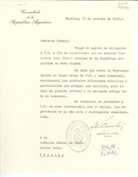 [Carta] 1952 oct. 16, Nápoles, [Italia] [a la] Señorita Cónsul de Chile, Lucila Godoy, Nápoles, [Italia]