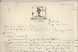 [Carta] 1933 Aug. 14, Madrid, [España] [al] Hon. Mr. Alfredo Rocco, President of the Institute of Educational Moving Picture, Roma, [Italia]
