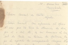 [ Carta] 1952 dic. 15, Barcelona, [España] [a] Señor Cónsul de Chile, Nápoles